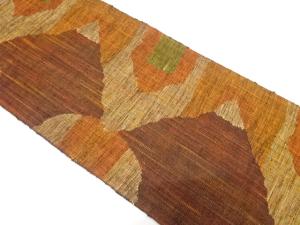 手織り真綿紬　幾何学模様織り出し　名古屋帯